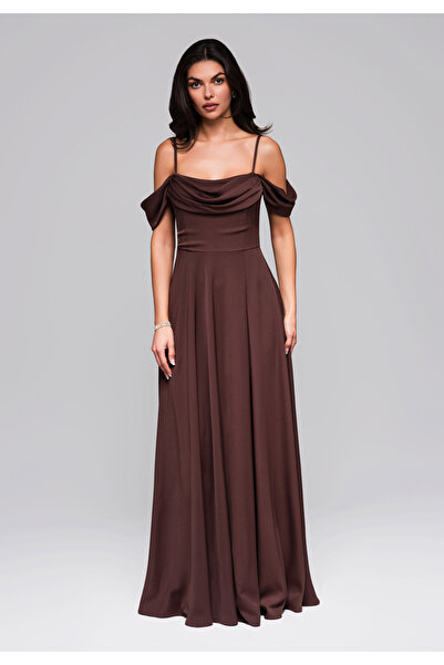 OMBRE Večerní šaty LA-OM-DLR038 - hnědé
