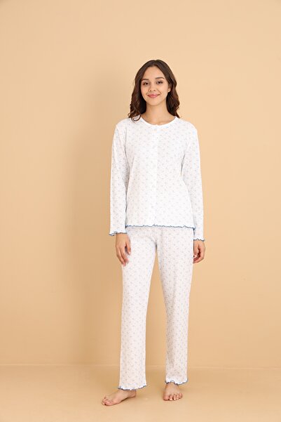 Wordex Mirano 8455 Pointel Fabric Buttoned All-Over Floral Women's Pajama Set