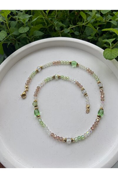 Anetta Jewelry Kadın tasarım yeşil kristal boncuklu kolye ( kapama ve kilit ç...