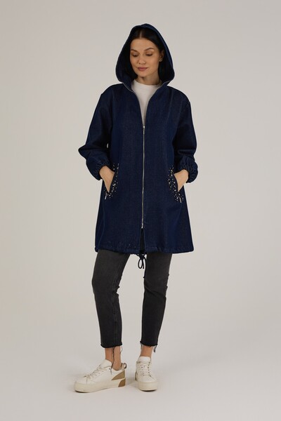 Jupe Kadın Kendinden Simli Taş Detaylı Denim Kap 9276