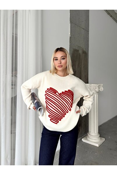 CARLA MARA Heart Embroidered Oversize Knitwear Sweater
