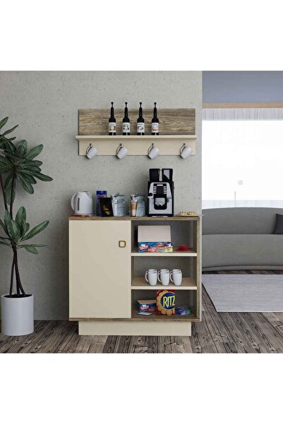 Stylish Home Wooden and Beige Coffee Corner Table with Shelf - RC49