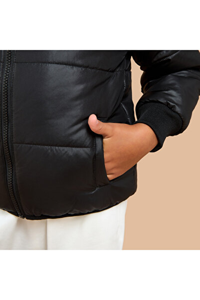 Juniors Quilted Hooded Jacket with Zip Closure