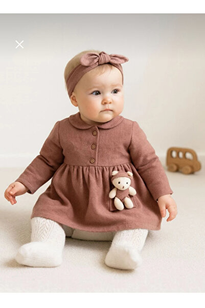 kokosh _ kidss burcu sapmaz فستان شتوي للفتيات الصغيرات مع دمية دب وبندانة