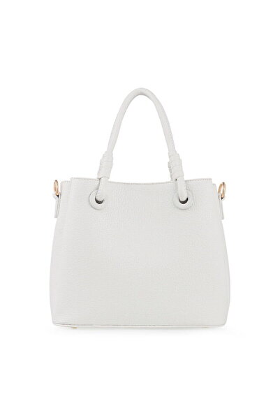 Bilik Deri Geantă de mână albă pentru femei cu detaliu logo RİV 145-R