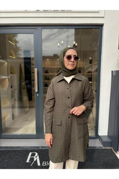 Invee Καπιτονέ μακρύ γυναικείο πουκάμισο χακί πράσινο