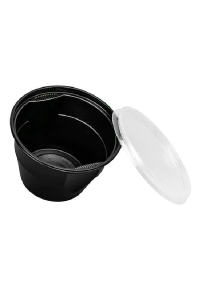 MSG PACKAGING Set of 50 black PP bowls, transparent lid included, for soups