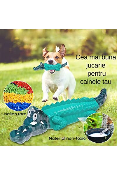 MACVI ® dog teething toy, crocodile shape, durable safe material, green, chew & play