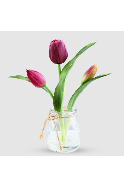 Artificiale Rolio Buchet de Lalele Artificiale în Ghiveci de Sticlă, 21 cm - ...