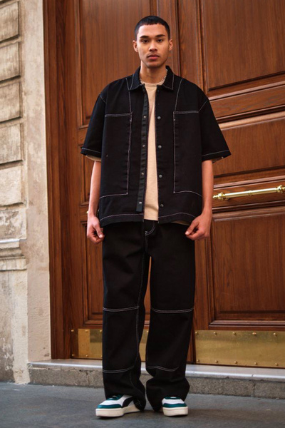 Denim Republic Men's Black Oversized Loose Pants and Loose Shirt Set 2-Piece Set