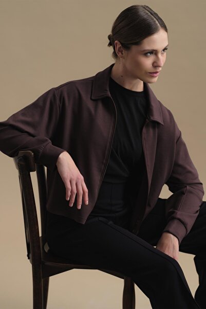 C&City Пуловер с цип Pure Touch, цвят кафе