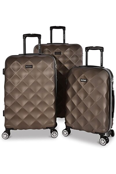 New Travel مجموعة حقائب سفر دوارة ABS صلبة من 3 قطع 20/24/28 - برونزي ذهبي