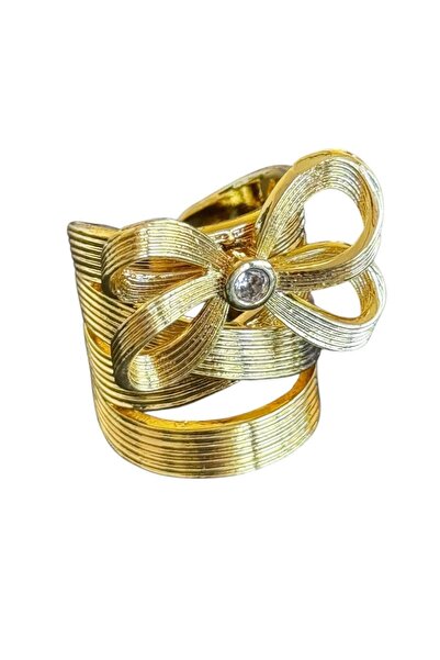 TAKIŞTIR Steel Ring with Gold Color Ribbon Figure