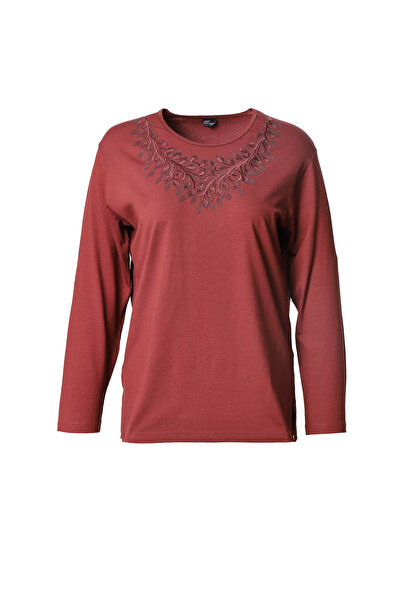 Trikolay Plus Size Women's Collar Stone Detailed Long Sleeve Combed Cotton Bl...