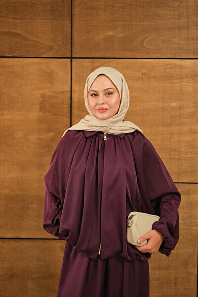 LOCCO Women's Hidden Zipper Detail Suit Plum