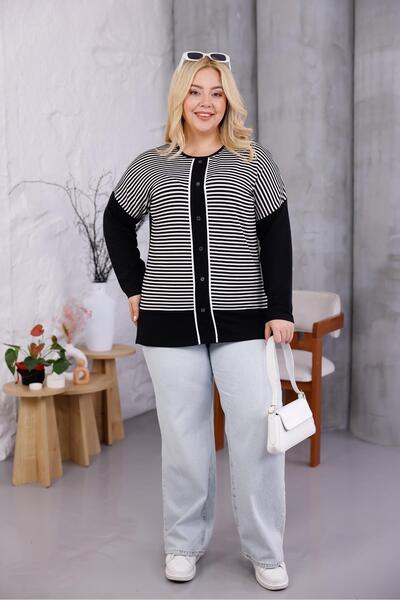 Siyezen Plus Size Striped Button down Blouse