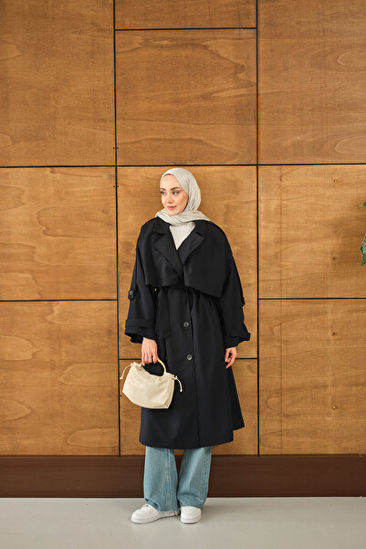 LOCCO Жіночий тренч з деталями спереду, синій