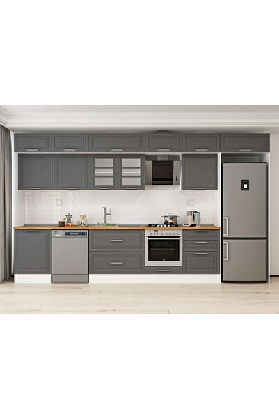 Alvinka 410X240 Cm Klasik Mebran Mutfak Dolabı Beyaz Beyaz Mb-E90S60S60-3 Meb...