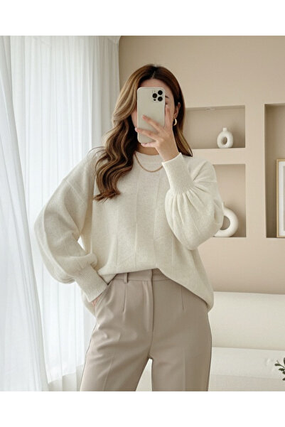 MissRunin Yuvarlak Yaka Salaş Desenli Triko Kazak