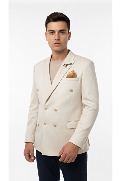 Plus Scorpion Erkek Suet Blazer Ceket – Şık Düğmeli Takım Elbise Üstü Slim Fit Model