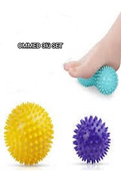 OMMED 3'lü Set Duyu Uyarıcı El Ayak Vücut Egzersiz Topu ,Dikenli Masaj Topları ve Ayak Rulosu,