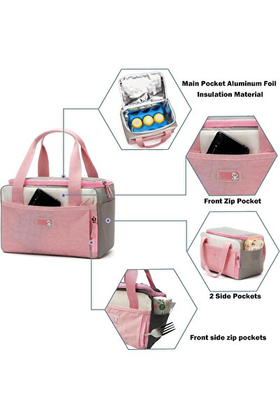 Generic Azoni Insulated Lunch Bag - Reusable Soft Cooler, Waterproof Nylon, Pink