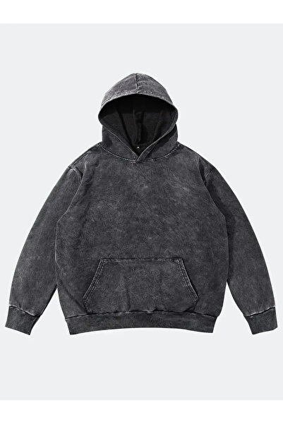 1blood سترة رياضية من القماش الرمادي المغسول بغطاء رأس