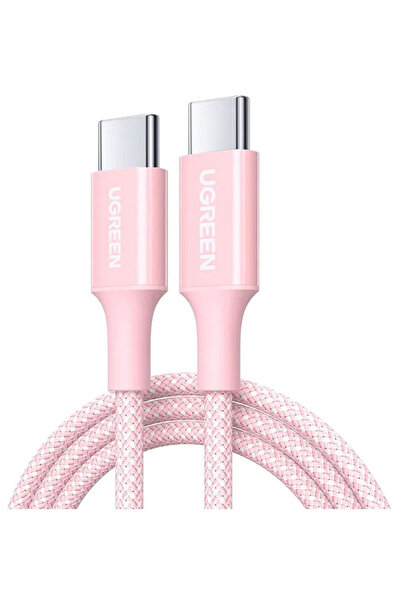 Ugreen USB-C 100W 5A QC PD Örgülü Hızlı Şarj Kablosu, 1 Metre, Pembe, 65251