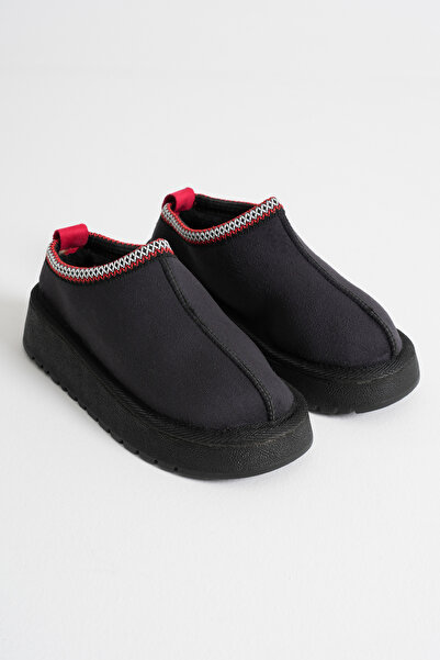 Adım Dünyası Cizme și papuci de casă pentru femei/fete Negru închis Talpă groasă Maro Interior din piele intoarsa cu blană