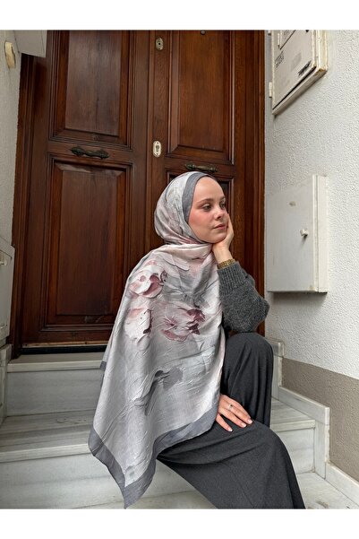 CUOCA LOUNGE Çiçek Desenli Gri Bambu Kraş Şal
