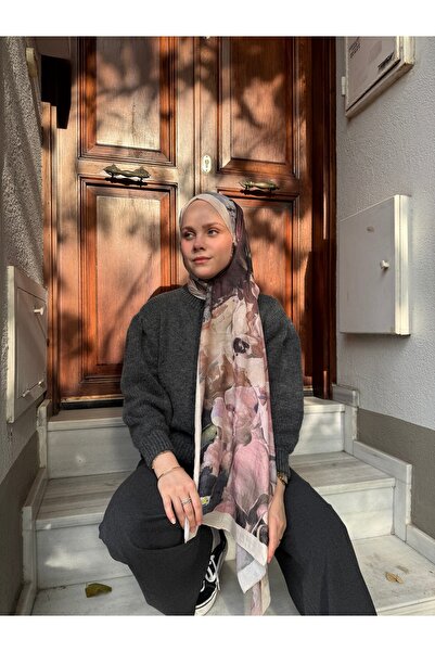 CUOCA LOUNGE Çiçek Desenli Kahverengi Bambu Kraş Şal