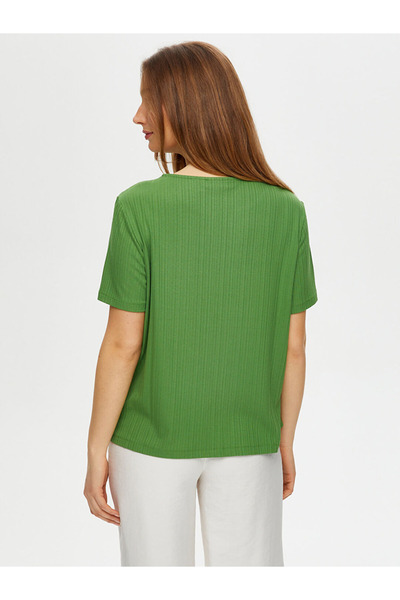 Faik Sönmez Short Sleeve Knitted Blouse with Metal Ring Detail at the Neck