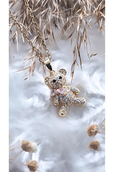 Serenity قلادة من الفولاذ مع حجر الزركون وشكل دب من القطيفة