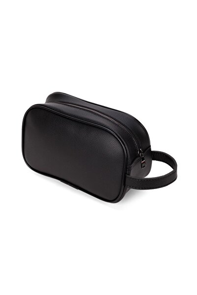 Newish Men's Leather Portfolio Clutch Shaving Cosmetic Care and Daily Handbag Black
