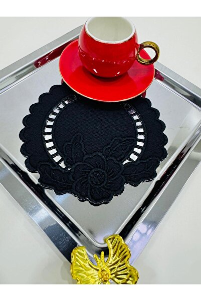 İNCİ ÇEYİZ 6 Pieces Linen White Embroidered Coffee Side Cocktail Napkins & Co...