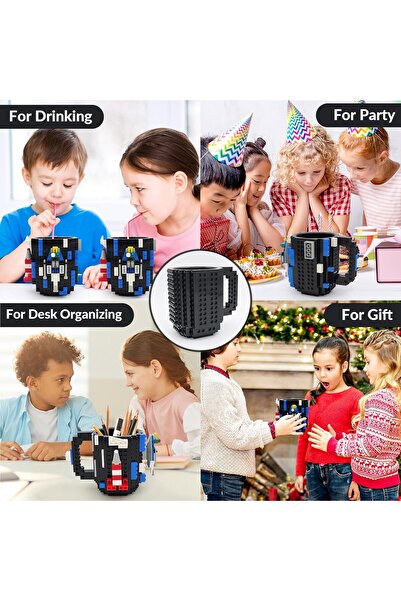 Generic Lamzberry Buildable Brick-Design Coffee Mug — Assemble-Yourself Fun Brick Cup (Black)