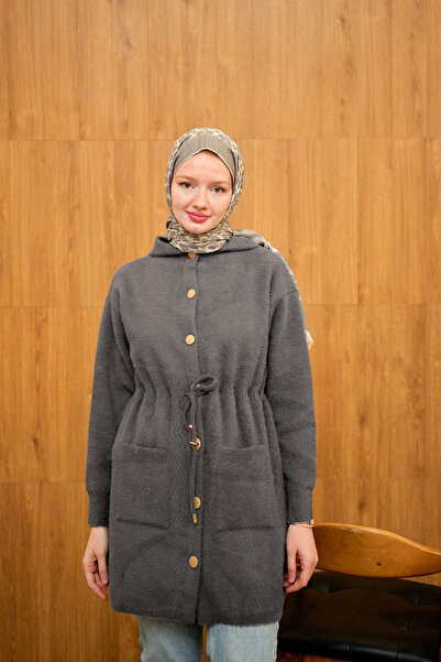 LOCCO Tricotaj pentru femei cu glugă Cardigan afumat