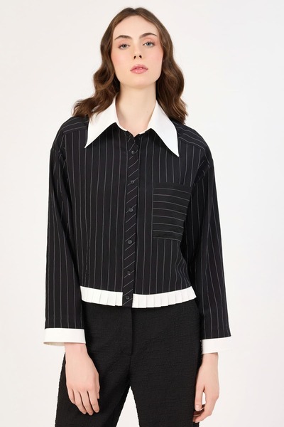 FEVER Plise detaylı kontrast yakalı gömlek