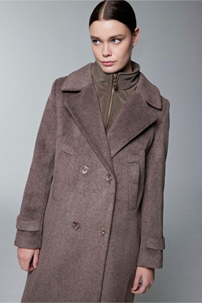 Zühre Kruvaze Yaka Kapitone Detaylı Kaşe Kaban 13840