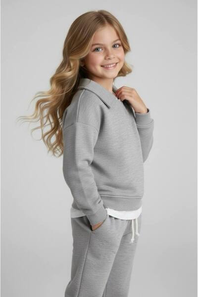 YARENKİDS Girl's Style Shirt Collar Detail Tracksuit Set