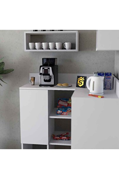 Stylish Home White Corner Coffee Corner with Modern Shelves - RC05