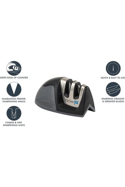 KitchenIQ EdgeGrip 2-Stage Manual Knife Sharpener, Black, Model 50009