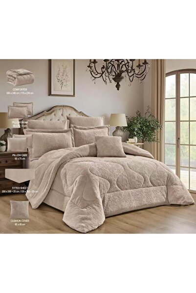 Moon 6-piece wavy rabbit fur double winter bedspread
