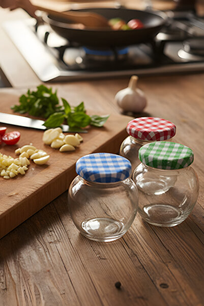 ZURİ DESİGN 3’lü Cam Baharatlık Seti – Renkli Kapaklı Yuvarlak Kavanoz Takımı 210 ml Küçük Boy