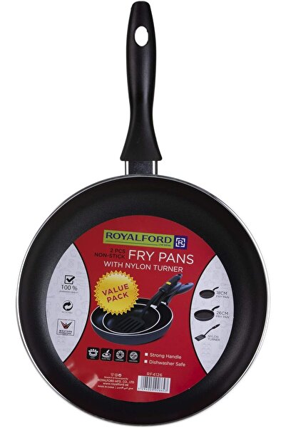 ROYALFORD 3 Pieces Fry Pan Set, Black, Stainless Steel/Nylon