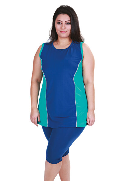 Haliç Mayo Large Size Zero Sleeve Stretch Fabric Semi-Closed Swimsuit 2093 Navy