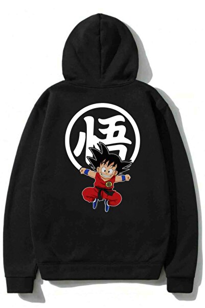 Cool mans سويت شيرت للجنسين بغطاء رأس بتفاصيل طباعة غوكو - سويت شيرت كبير الحجم