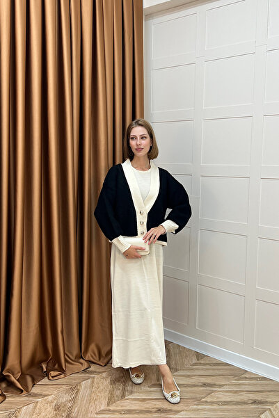 Stilife Sezen İkili Triko Elbise Krem