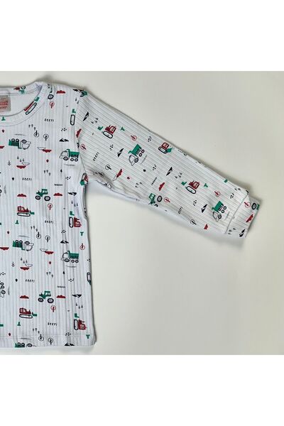 EnBy Kids %100 Pamuk Manşetli Traktör Desenli Uzun Kollu Erkek Çocuk Pijama Takımı
