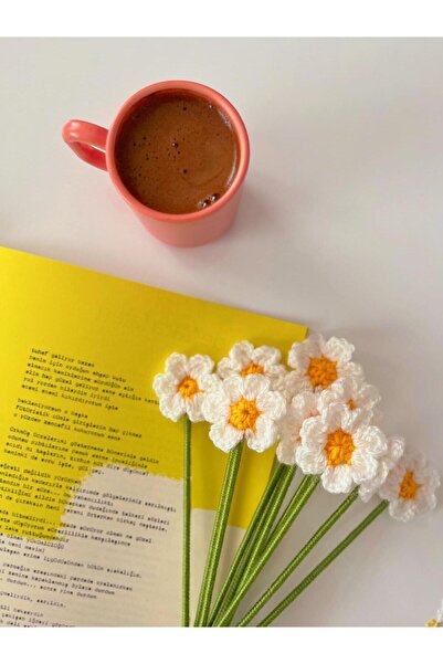 HENERA El Örgüsü 10'lu Beyaz Papatya Dalı / Sevgililer Günü / Hediyelik /Doğum Günü/Öğretmenler Günü/Çiçek